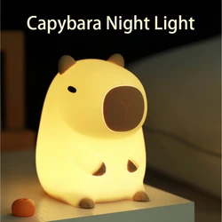 Cute Capybara Night Light Silicone Nightlamp USB Rechargeable Timing Lamp Patting Touch Control Led Lamp For Bedroom Living Room