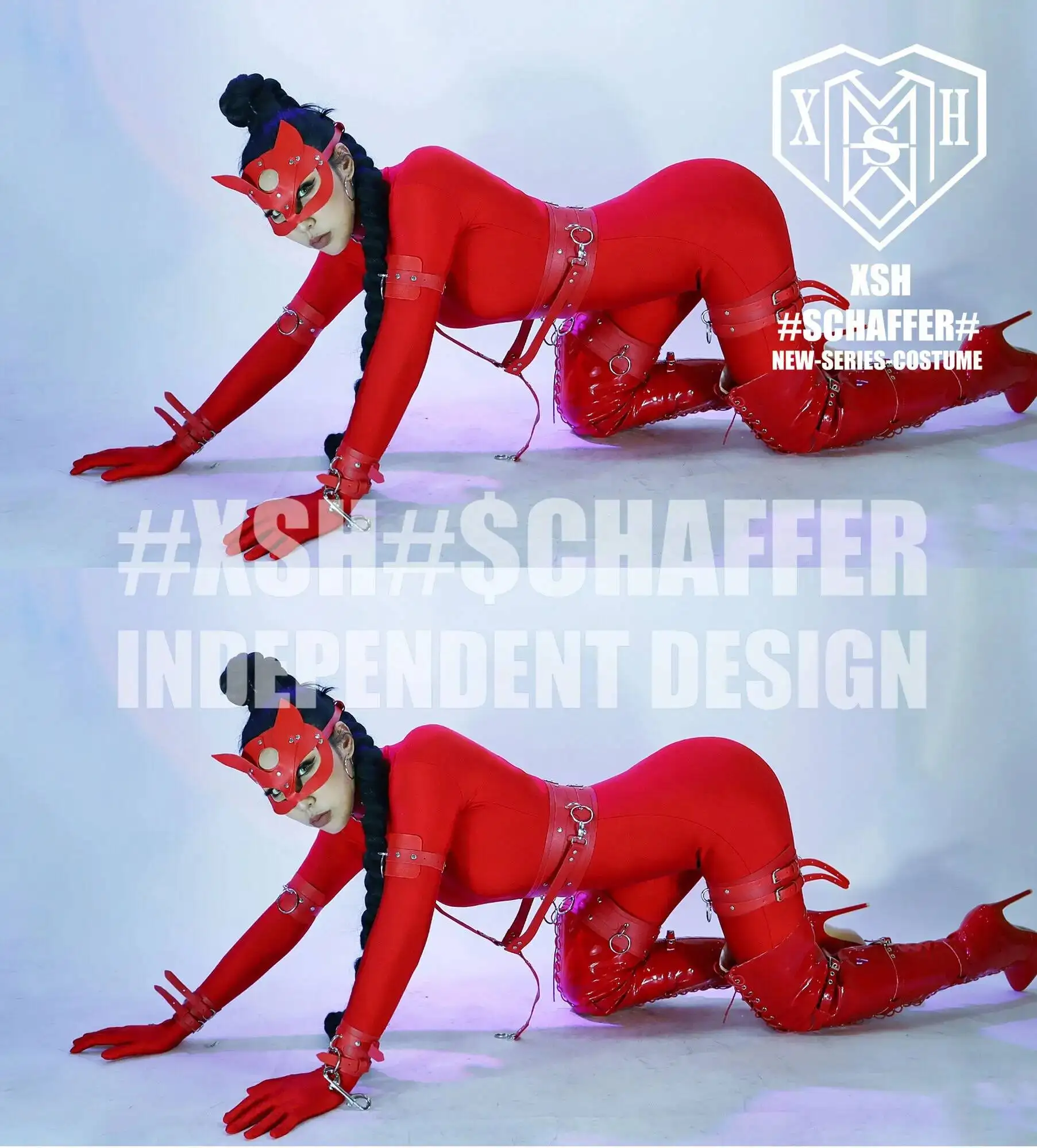 

Set Wisdom XSH Nightclub Heart Bar GOGO Female SM Sexy Red Jumpsuit Pendant Hat DS Patrol Performance Dress Halloween