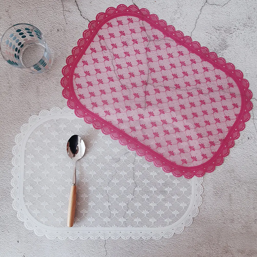 Lace Flower Printed Waterproof Table Mat PP Placemat for Home Restaurant Dinner Service Bowl Pot Plate Mat Elegant Easy Clean