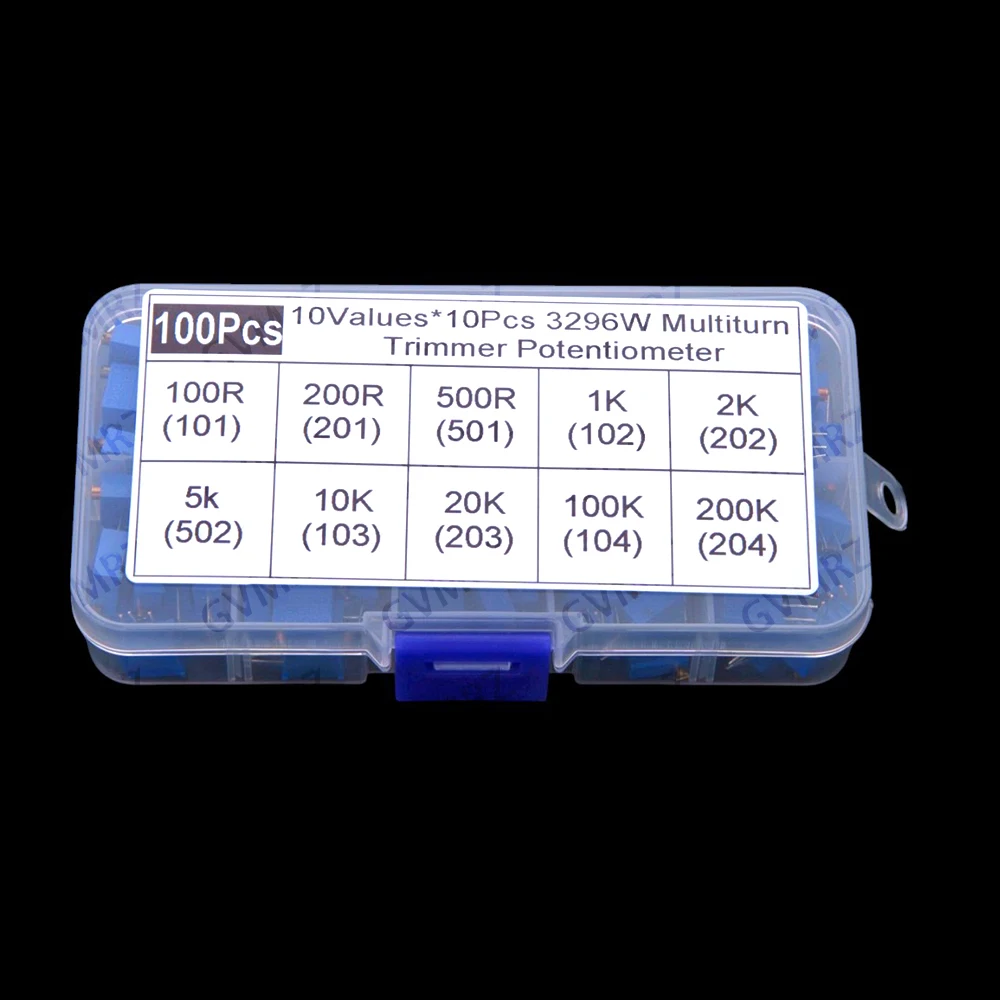 100PCS 10Values ​​Each 10pcs Multi-turn Adjustable Potentiometer 500R 1K 2K 3296W Precision Adjustable Potentiometer Component