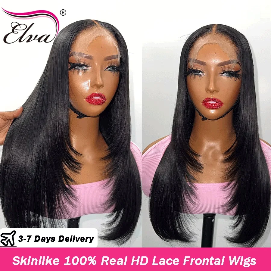 Bye Bye Knots 5x5/6x6/7x7 Real HD Lace Closure Wigs SKinlike HD Lace Melt Skins Layered Cut Straight Human Hair Wigs Pre Plucked