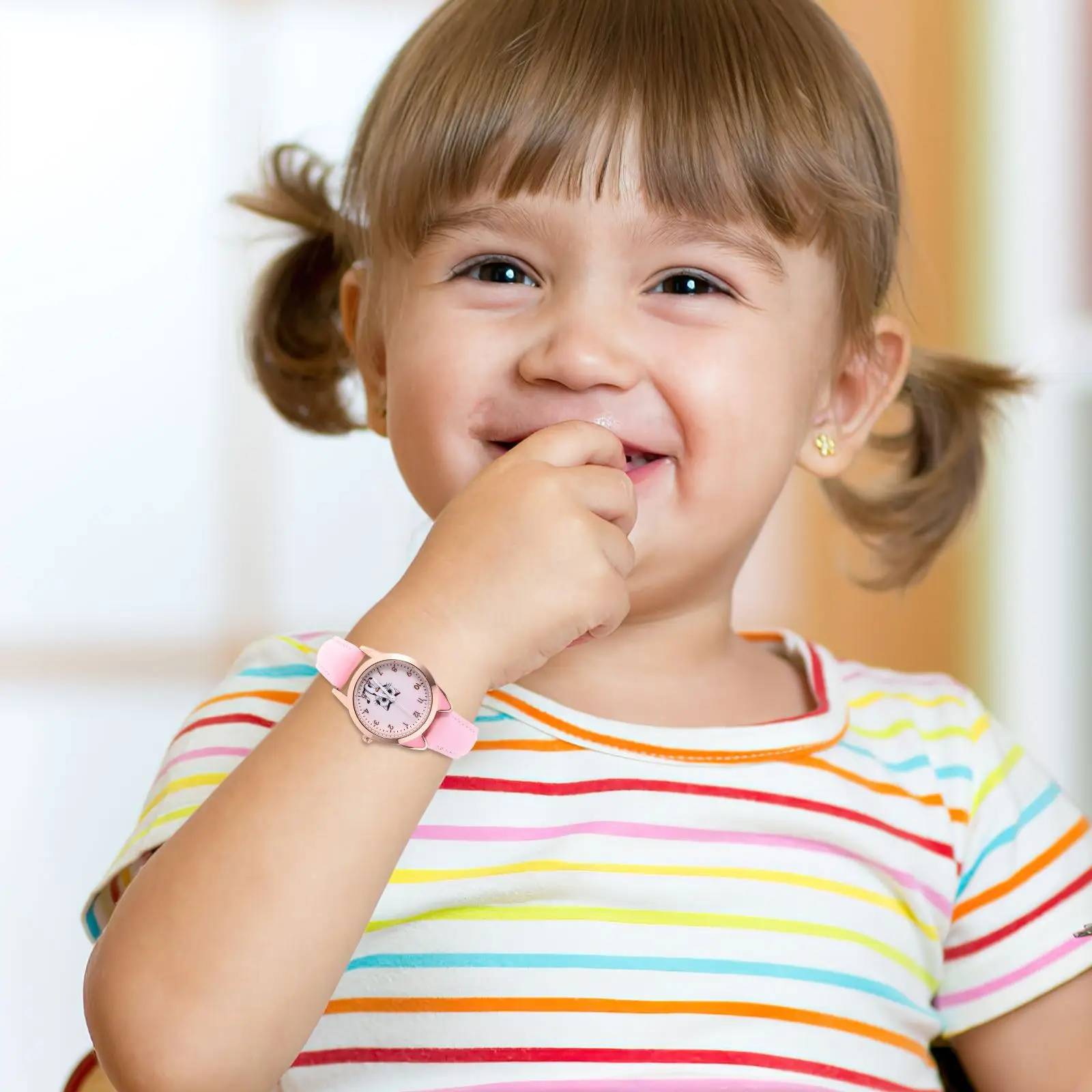 Reloj con forma de oreja de gato para niñas, relojes luminosos de dibujos animados, reloj de pulsera, regalo para niños