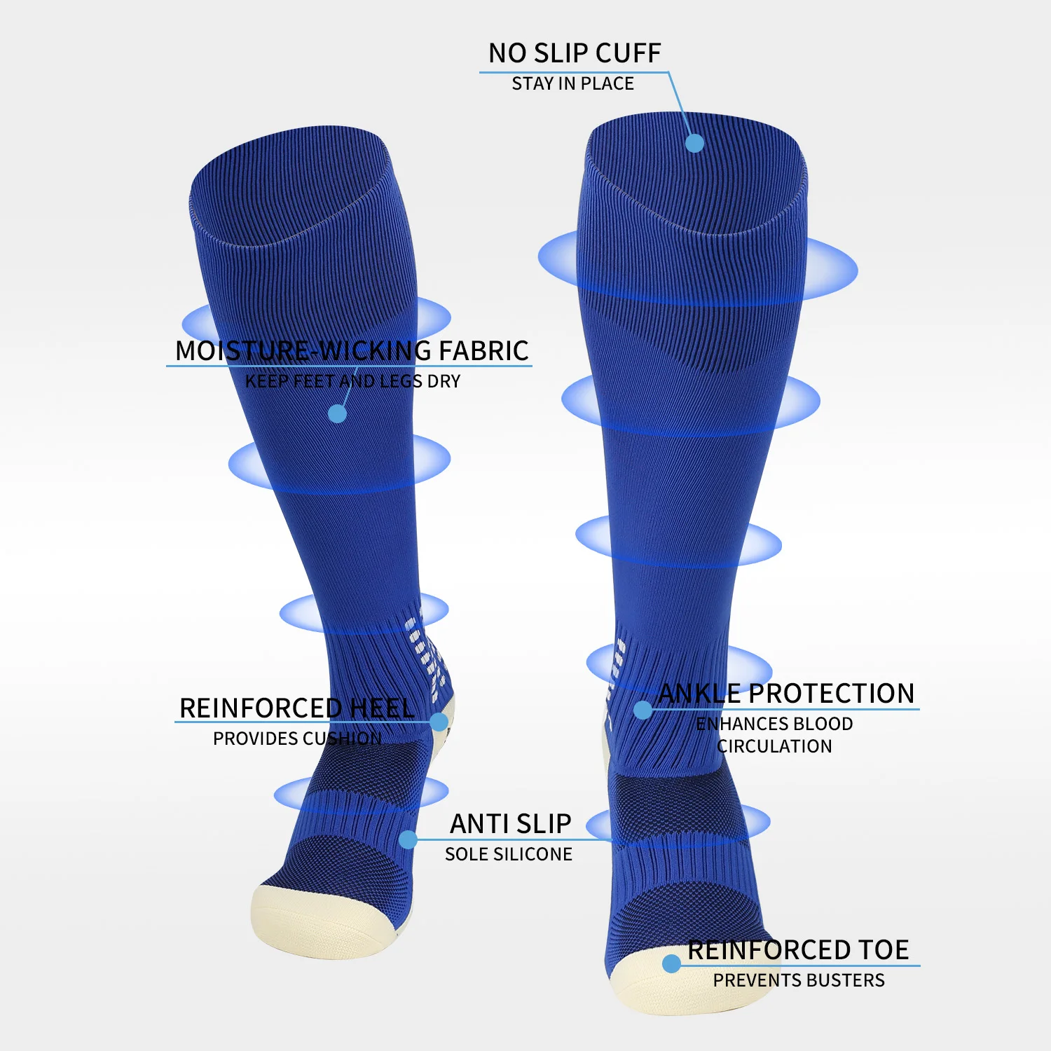 Outdoor football men\'s long socks, sports silicone anti slip bottom, training, summer breathable towel bottom, classic style