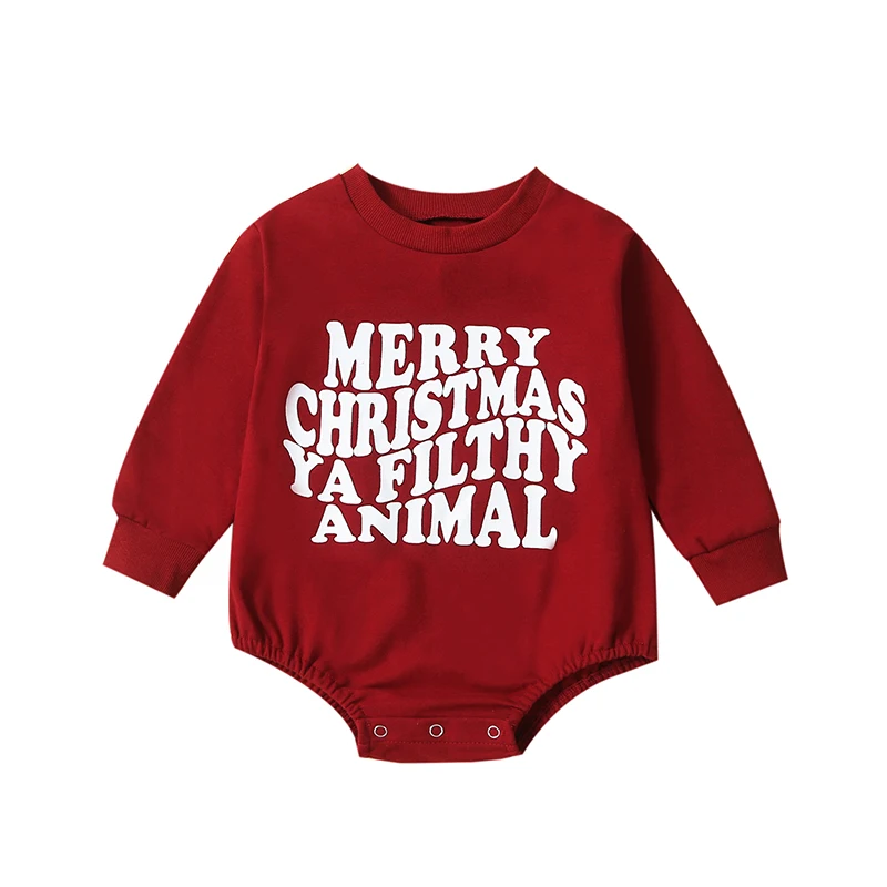 Infant Baby Christmas Jumpsuit Letter Print Long Sleeve Sweatshirt Romper Newborn Baby Swearshirt Bodysuits Festival Clothes