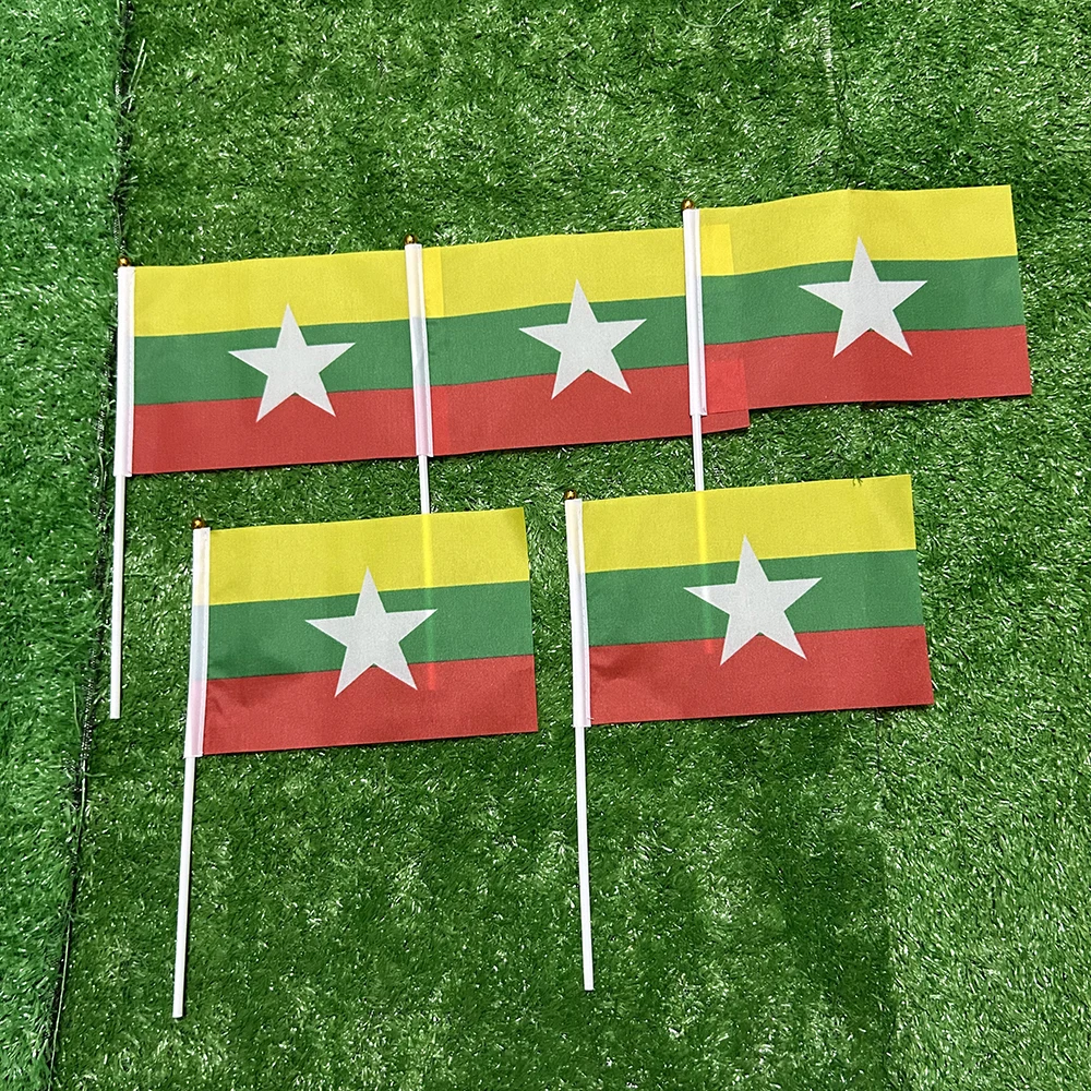 Bandera Sky Myanmar de mano con mástil plástico - imagen 3