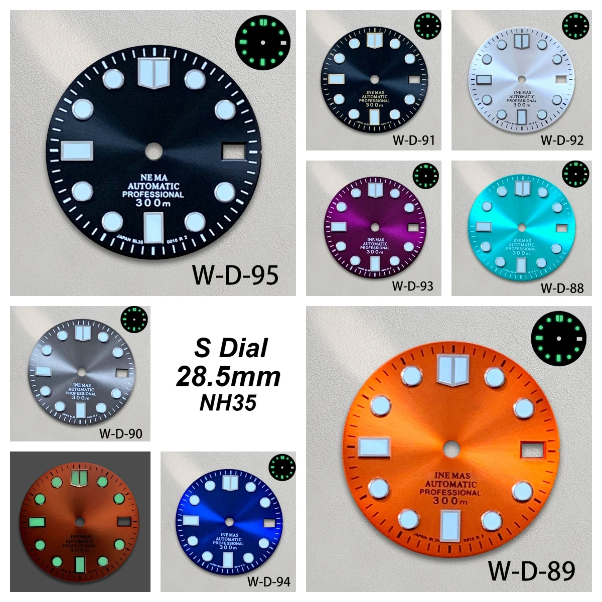 

28.5mm S Logo Sunburst Enamel Dial Fit NH35/NH36/4R/7S Movement Green Luminous High-Quality Watch Modification Accessories