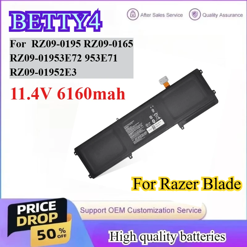 

BETTY4 11.4V 6160mAh Laptop Battery for Razer Blade 2016 14 V2 RZ09-0195 RZ09-0165 RZ09-01953E72 953E71 RZ09-01952E31 70Wh