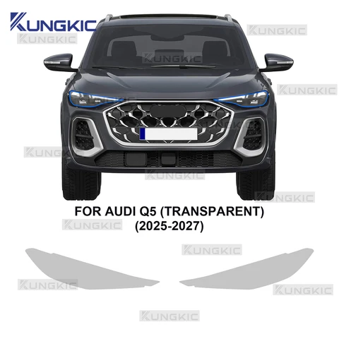 Защитная пленка для фар, зеркал заднего вида и стоек B/C для Audi Q5 2025-2027: дымчато-черная, тонированная, прозрачная, из ТПУ, виниловая наклейка