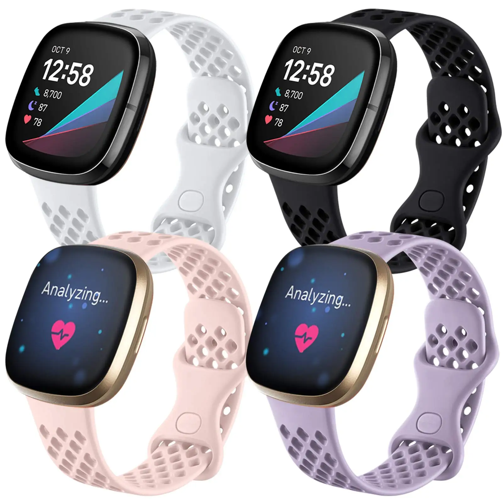 Breathable Sport Silicone Strap for Fitbit Versa 3 / Fitbit Sense Band Replacement Wristband for Fitbit Versa 3