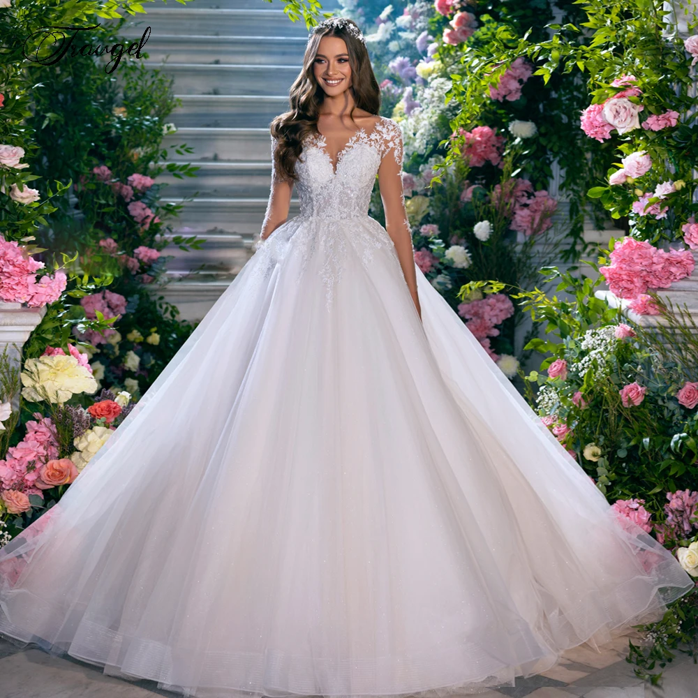 Traugel-Robes de mariée classiques A-Line Graccomparator, Robe de mariée romantique Boho, Robe à manches longues, Sweetheart