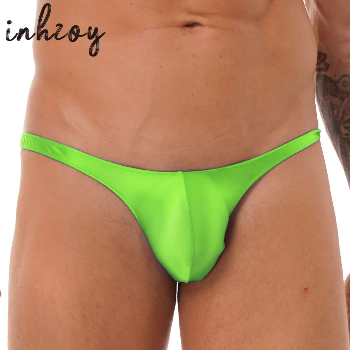 Men Glossy Low Rise Briefs Swimwear Swimsuit Oil Shiny Smooth T-Back Bulge Pouch Thongs Mini Bikini Panties Underwear Underpants