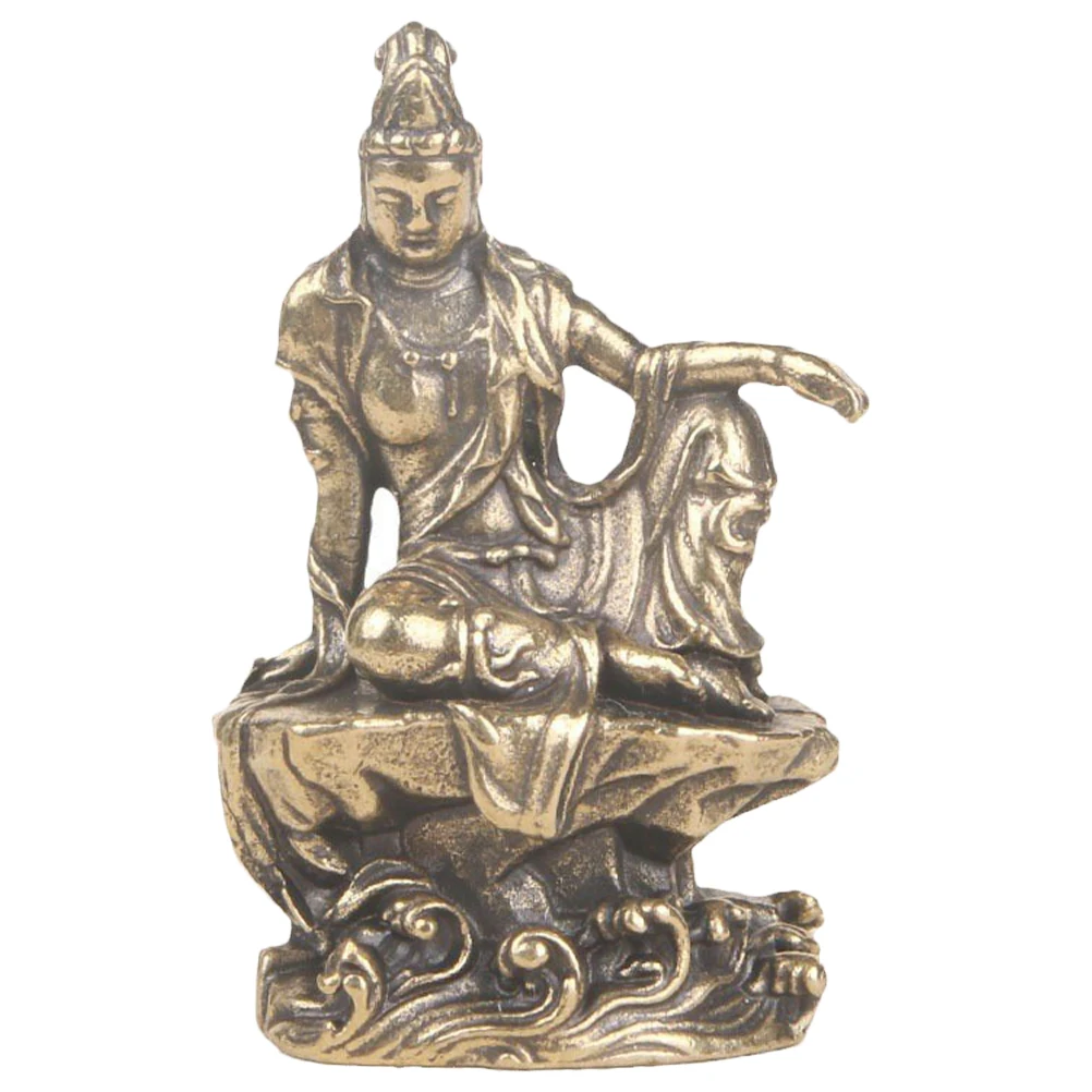 

Avalokitesvara Ornament Spiritual Decor Buddah Home Decoration Retro Yoga Statue Office Desk Brass Tabletop Ornaments