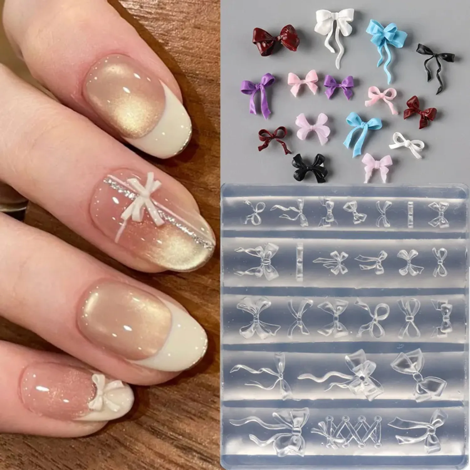 3D Schleifenknoten Silikon-Nagelmodell Ballettband-Nagelcharms Transparente Nagelschablone Schleifenknoten-Maniküre-Schablonenwerkzeug – Detail 2