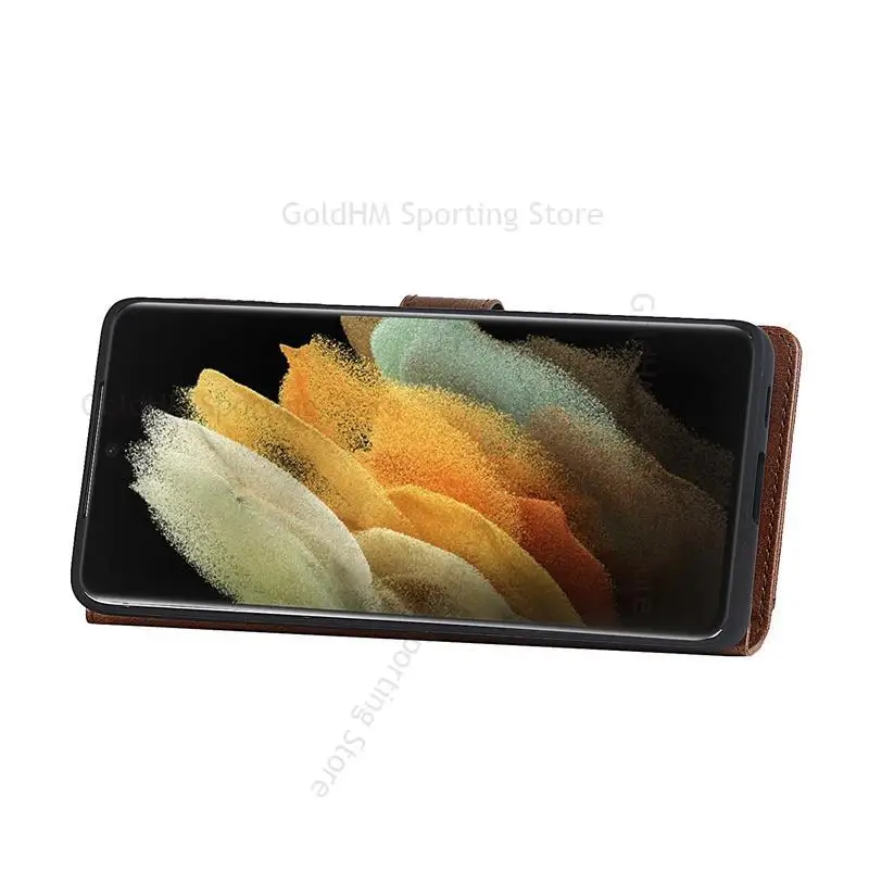 Leather Stylus S Pen Slot Magnetic Flip Phone Case For Samsung S21 Ultra 5G Wallet Card Slot Cover For Galaxy S21 Ultra SM-G998B