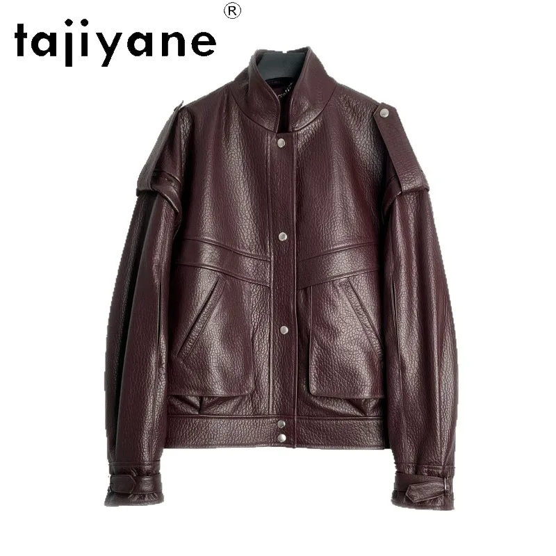 TAJIYANE Genuine Leather Jacket Women Oversized Outerwear New Zealand Crust Leather Coat Stand Collar Jackets Streetwear Jaqueta