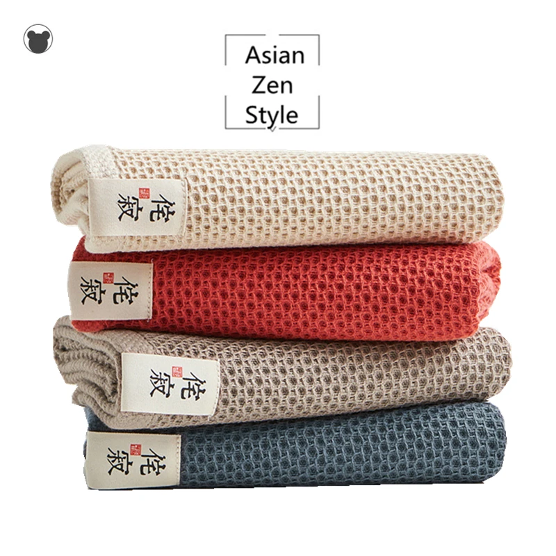 Honeycomb Soft Face Towels Bathroom Men Women Absorbent Adult Towel Set Waffle Hand Facial Towels Solid Color Asian Zen Style