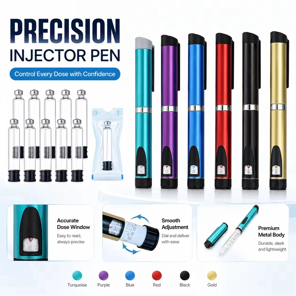 V3 Wiederverwendbarer Peptid-Pen Metall-Injektionspen Einstellbare Dosis 3ml Kartusche Subkutan-Injektor Medizinische Ästhetik Langlebig – Detail 3