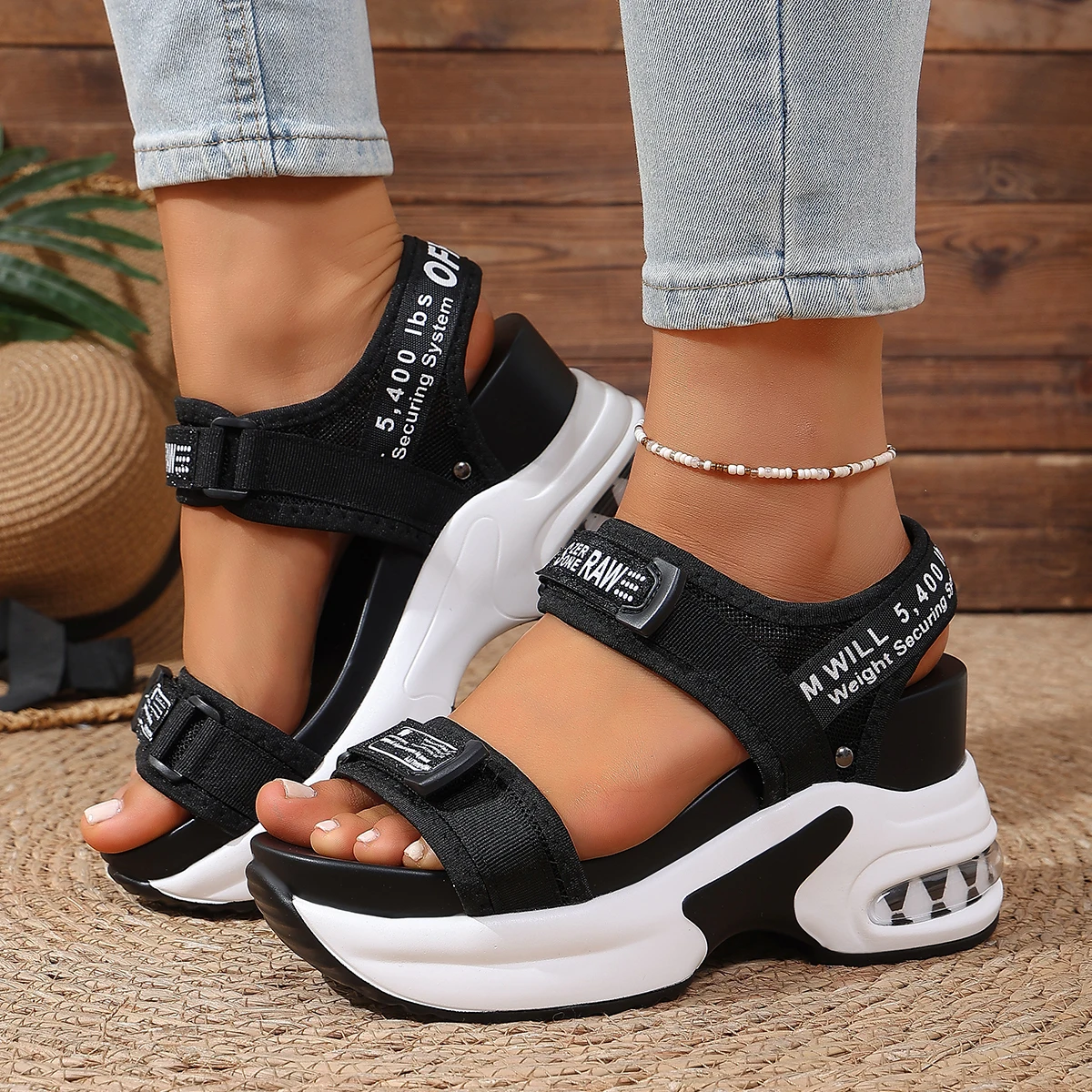 Women Sport Sandals Summer New Fashion Slope Heel Elevated Platform Shoes Girls Outdoor Leisure High Heeled Fish Mouth Sandals