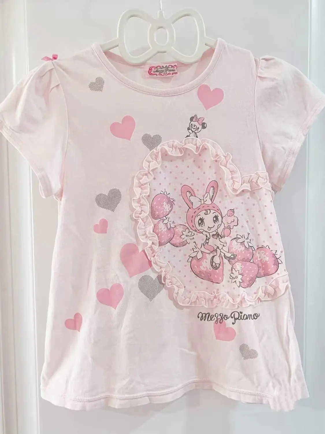 

Strawberry Love Rabbit Printed Short Sleeved T-shirts 2000s E-girls Harajuku Gothic Vintage Sweet Casual Japanese Kawaii Tops