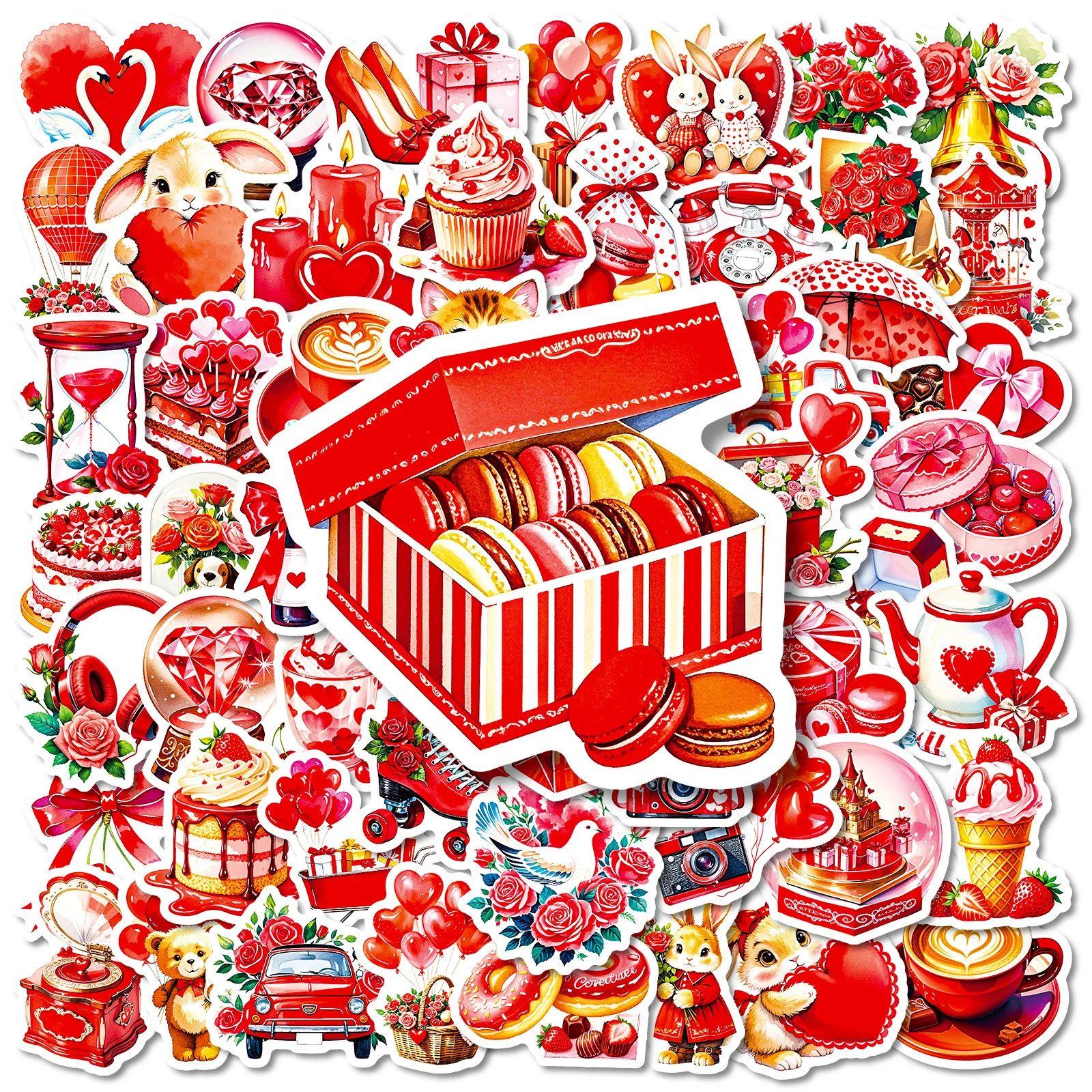 

56PCS New Confession Gift Graffiti Sticker Red Valentine’s Day Gift Decorative Sticker Cartoon DIY Water Cup Mobile Phone Case