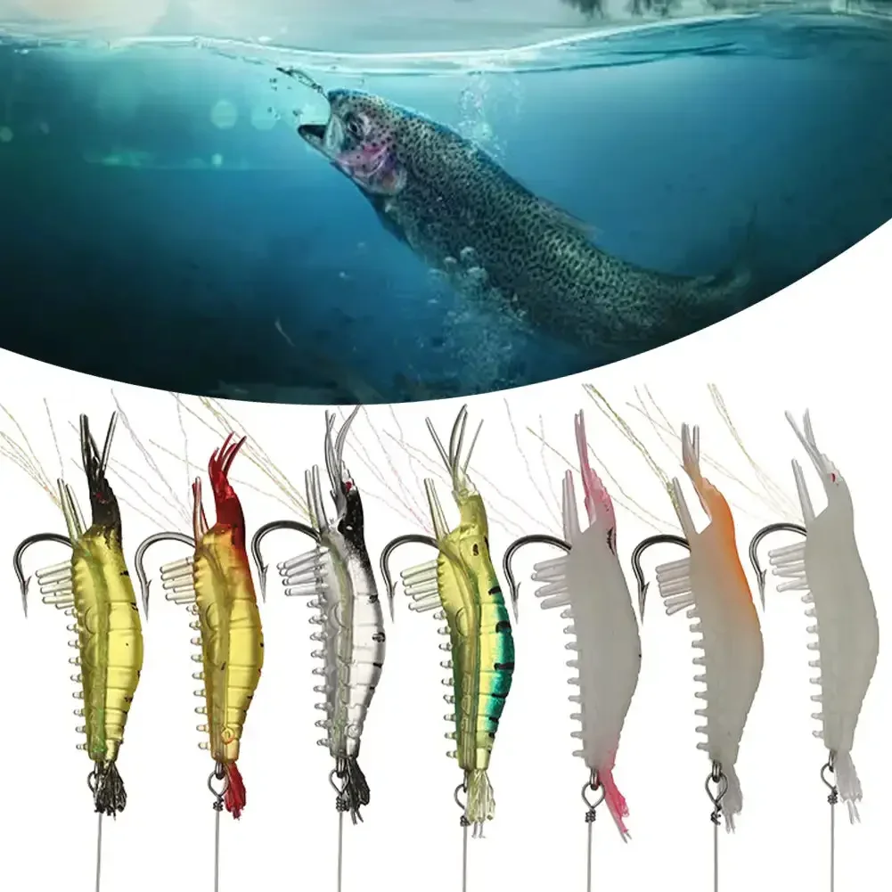 3pcs/lot Shrimp Soft Fishing Lure 8cm 6g Artificial Bait With Luminous Bead Swivels Hook Lifelike Shrimp Lure Carp Fishing