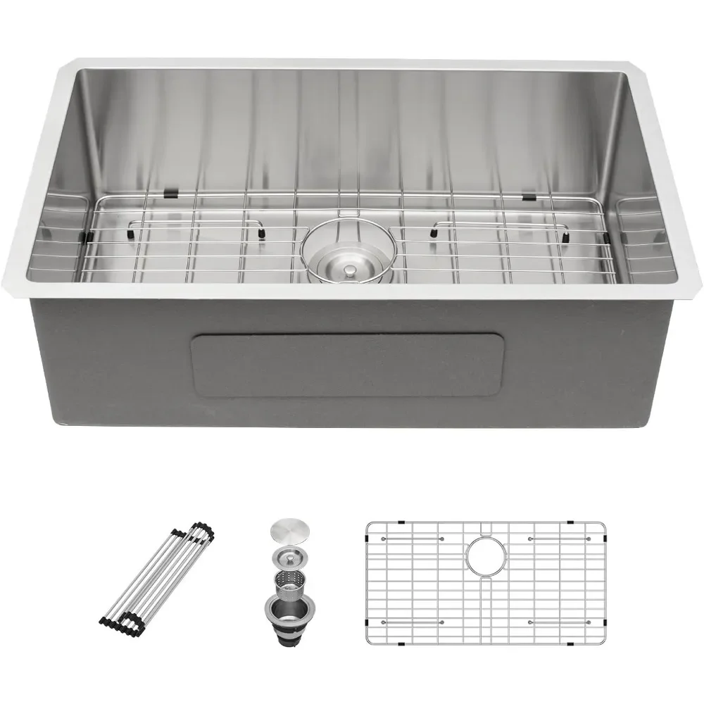 

33 X19 Inch Kitchen Sink with Accessories Round Corners, Undermount Single Bowl Stainless Steel 16 Gauge Kitchen Sink