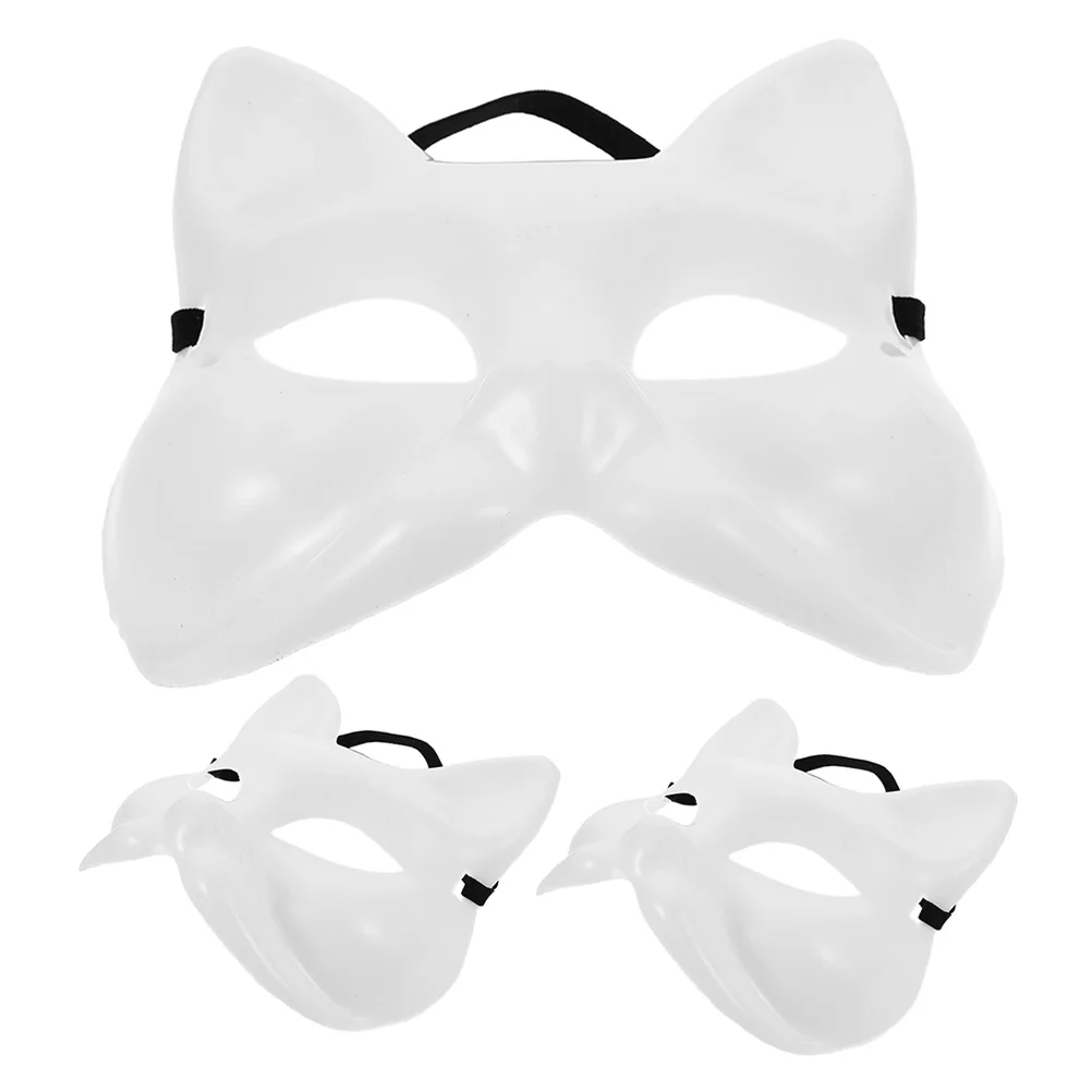 

3Pcs Fox Mask White Plastic Blank Face Masks for Halloween Cosplay Masquerade DIY Decoration Fox Mask Animal Half Facemasks