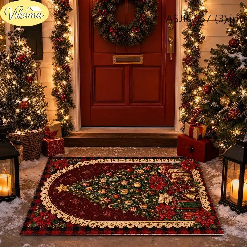 Red Buffalo Check Doormat, Christmas Non-Slip Entryway Rug, Dust-Catching Plaid Mat for Porch and Bedroom, Farmhouse Decor