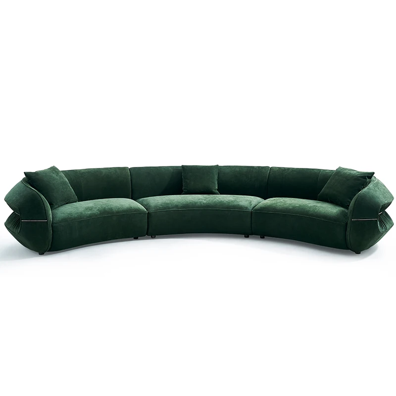 Curved Shape Villa Couch Living Room Sofas Modern Modular Sofa Green Velvet Fabric Minimalist Couch