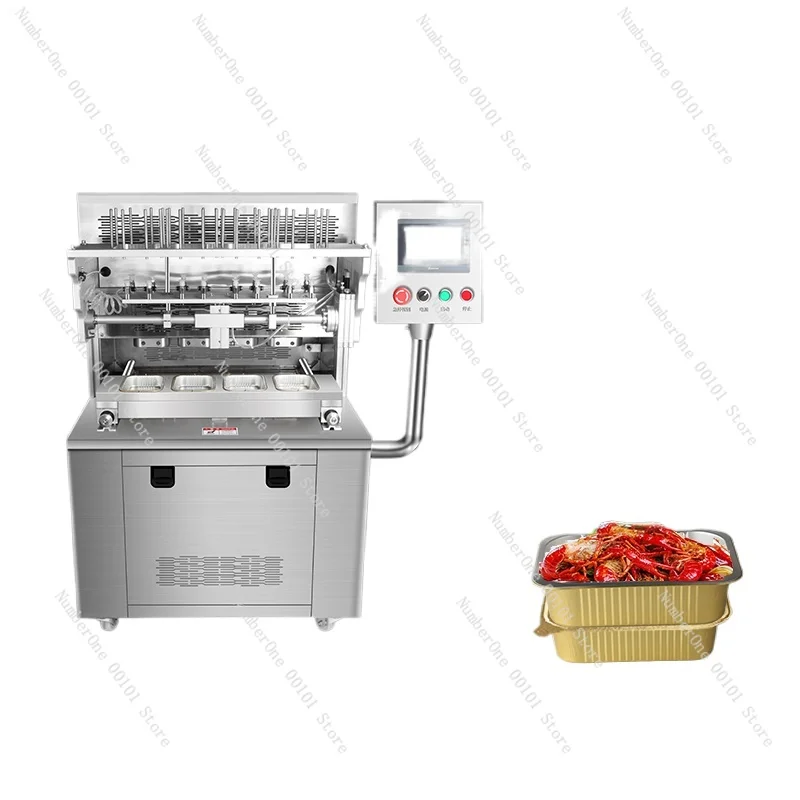 Full-Automatic Aluminum Foil Lunch Boxes Sealing Machine Small Hot Pot Tin Tray Film Nitrogen Filling Packing Machine