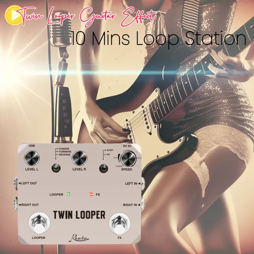 Rowin Twin Looper Station guitarra Pedal de doble interruptor de pie 11 tipos efecto 10 minutos grabación para guitarristas guitarra eléctrica bajo