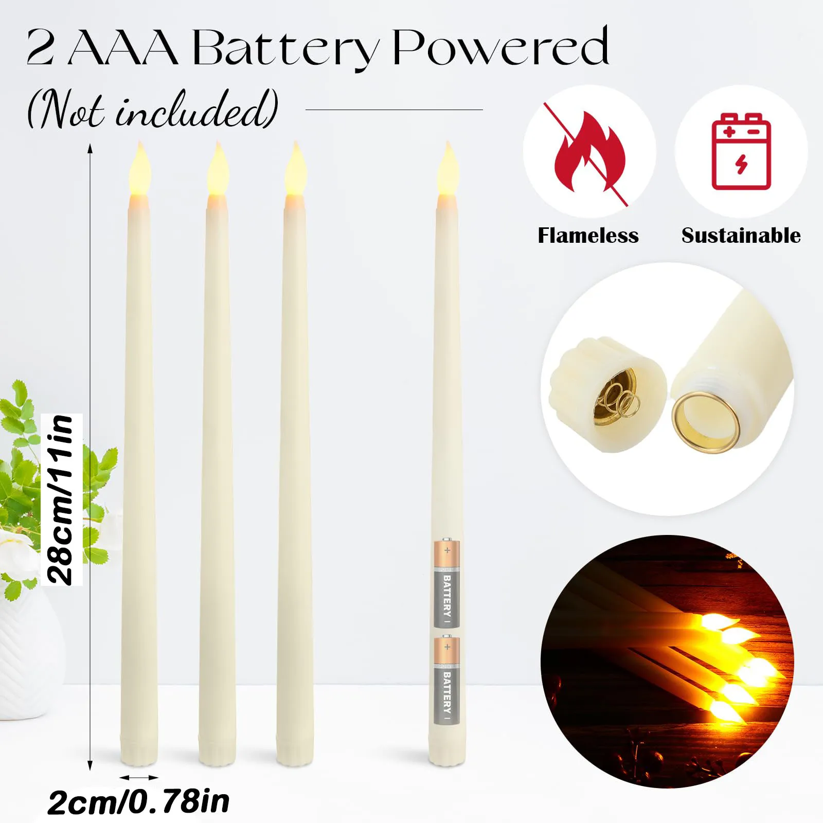 6-120 قطعة شموع مستدقة عديمة اللهب Led شموع وامضة مع جهاز تحكم عن بعد ومؤقت لتزيين كنيسة الزفاف والهالوين