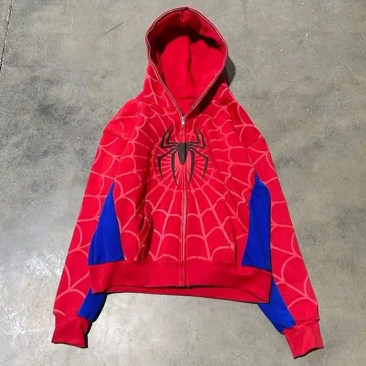 Men Spider Print Hoodies Women Hip Hop Zipper Long Sleeve Jacket Coats Y2k Autumn Winter Harajuku Casual Loose Hooded Sweatshirt