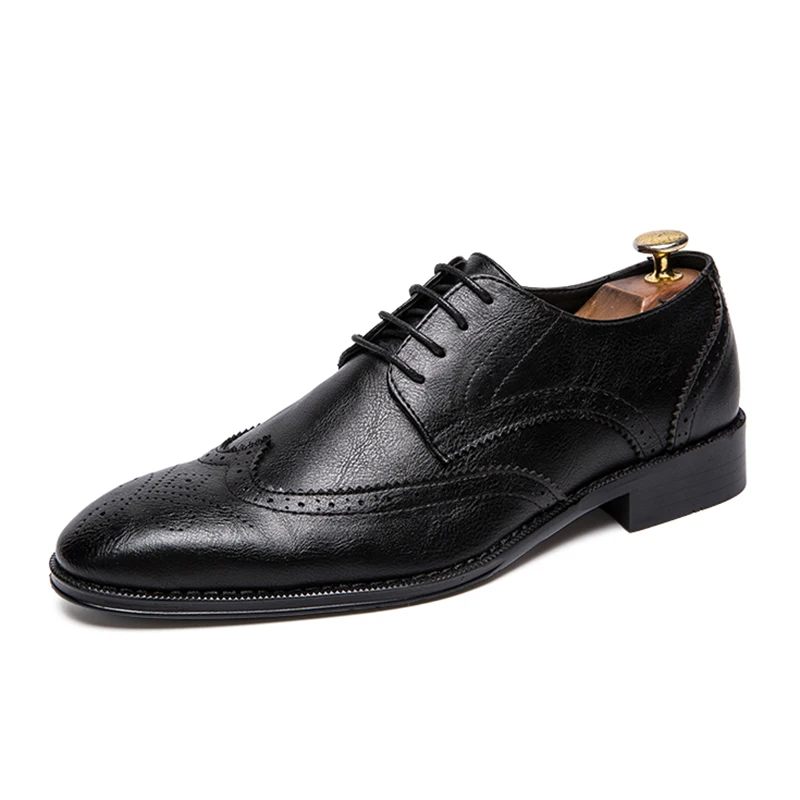 Men Brogue Shoes Plus Size 38-47 Office Dress Shoes Mens Leather Shoes Lace Up Male Wedding Oxfords Brown Black Formal Zapatos