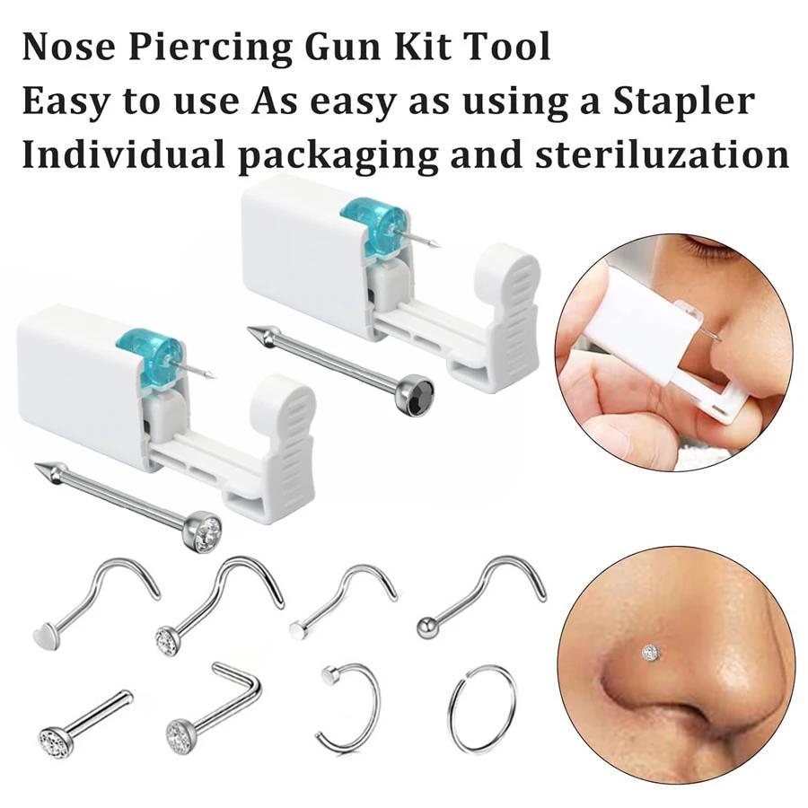 Professional Ear Piercing Gun Kit with Earrings Studs,2PCS Self Nose Piercing Gun and 8pcs Nose Rings