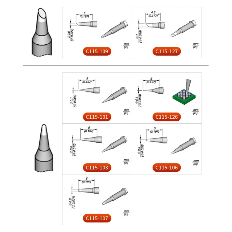 Original JBC C115 Cartridges Soldering Iron Tips High Precision Rework Fit NT115-A Handle Pen Nano NANE/NASE Soldering Station