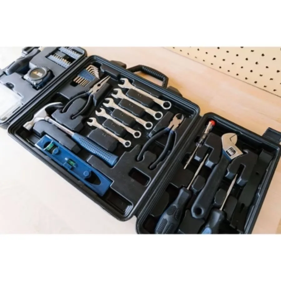 145pc Deluxe Household: Steel & Plastic Hand Tool Set with Pliers, Screwdriver, Wrench, Hammer