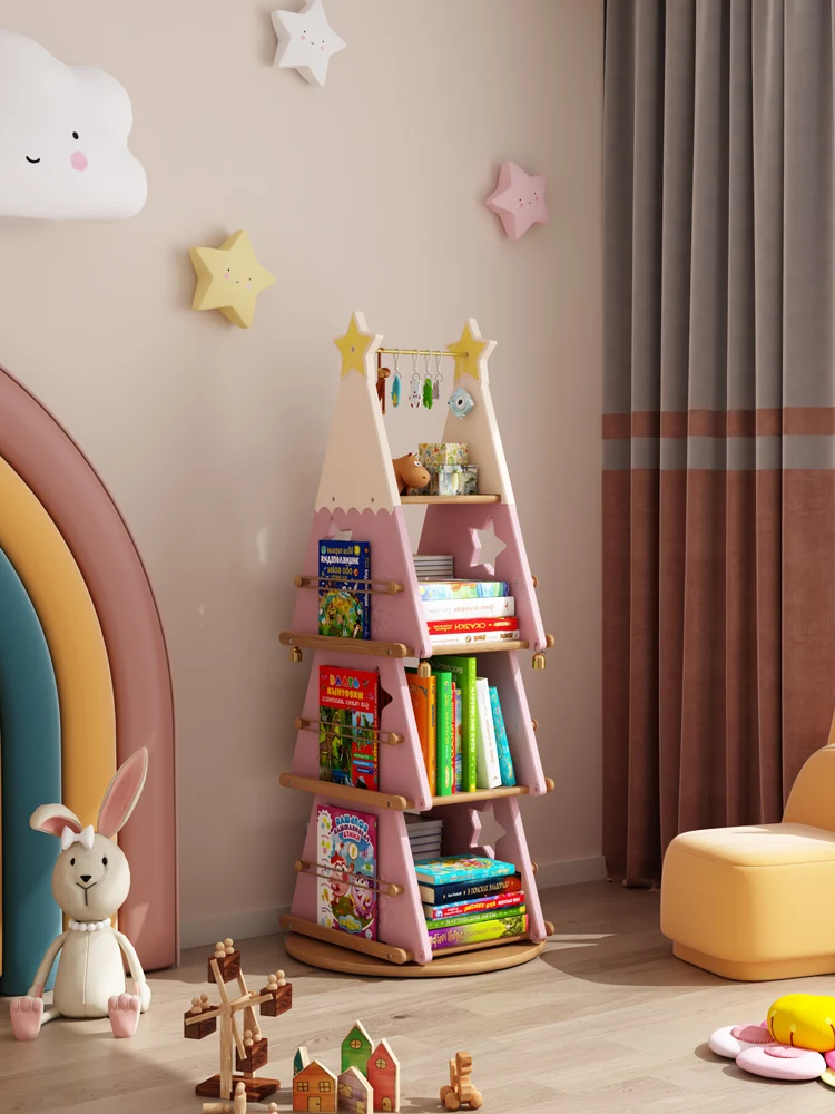 Christmas tree children's bookshelf picture book holder storage learning multi-layer log color