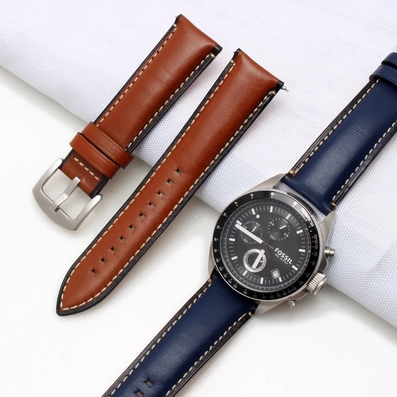 For Fossil Cowhide Leather Strap Men Black Blue Wristband Q Smart FTW1114 ME3110 FS5436 Quick Release Watchband 20mm 22mm 24mm