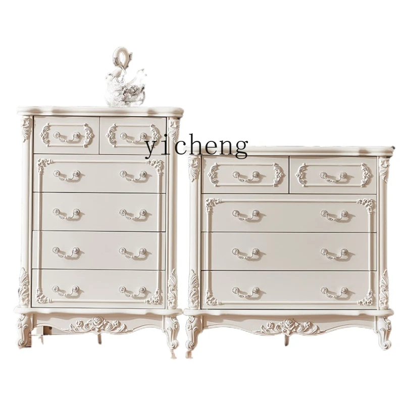 ZK Five Bucket Bedroom Side Cabinet Solid Wood Luxury Six-Bucket Cabinet Storage Organizer Cabinet White Paint Living Room Wall