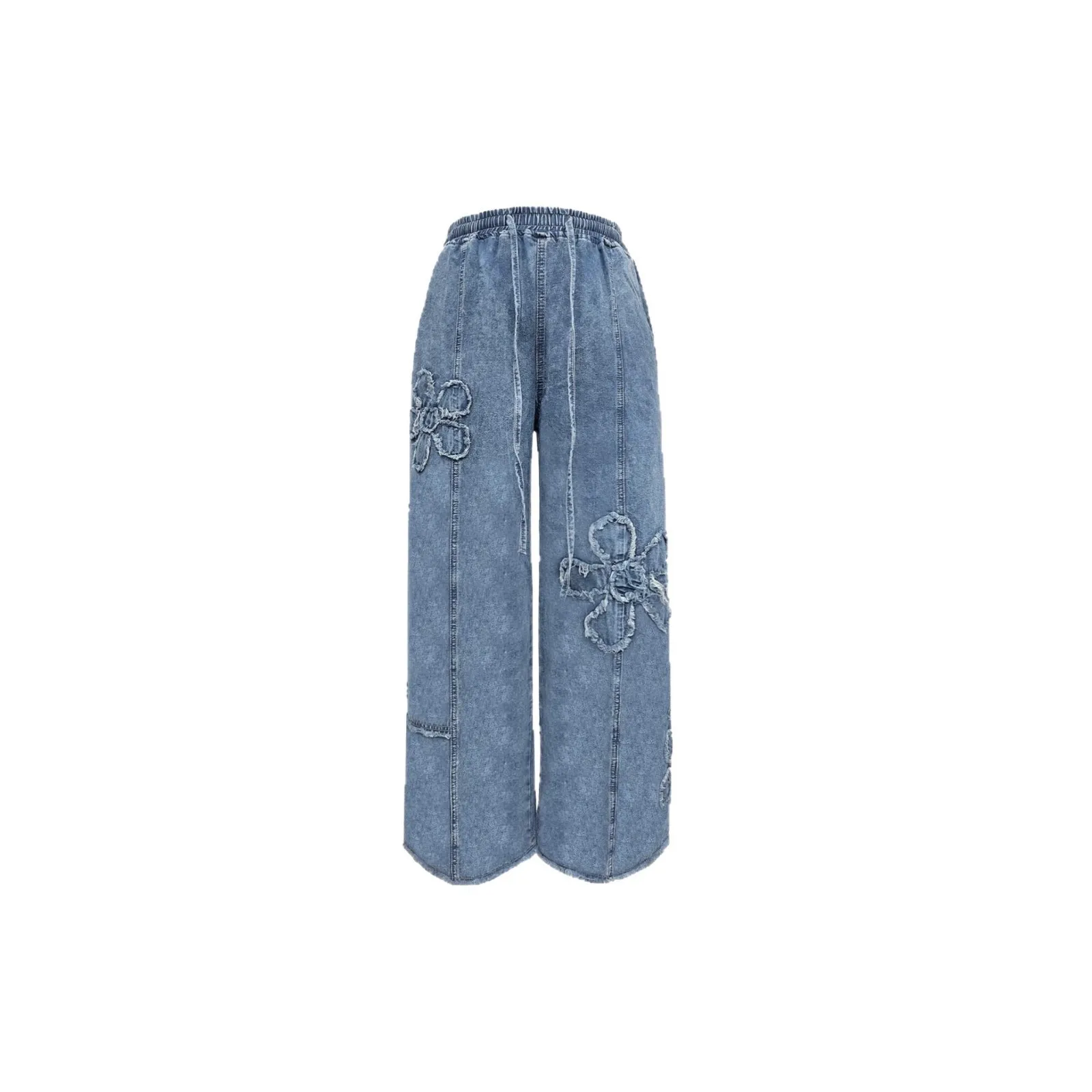High Waist Casual Jeans Wide Leg Graceful and Elegant with Embroidery Regular Thickness Simple Commuter Style Summer Women Pants