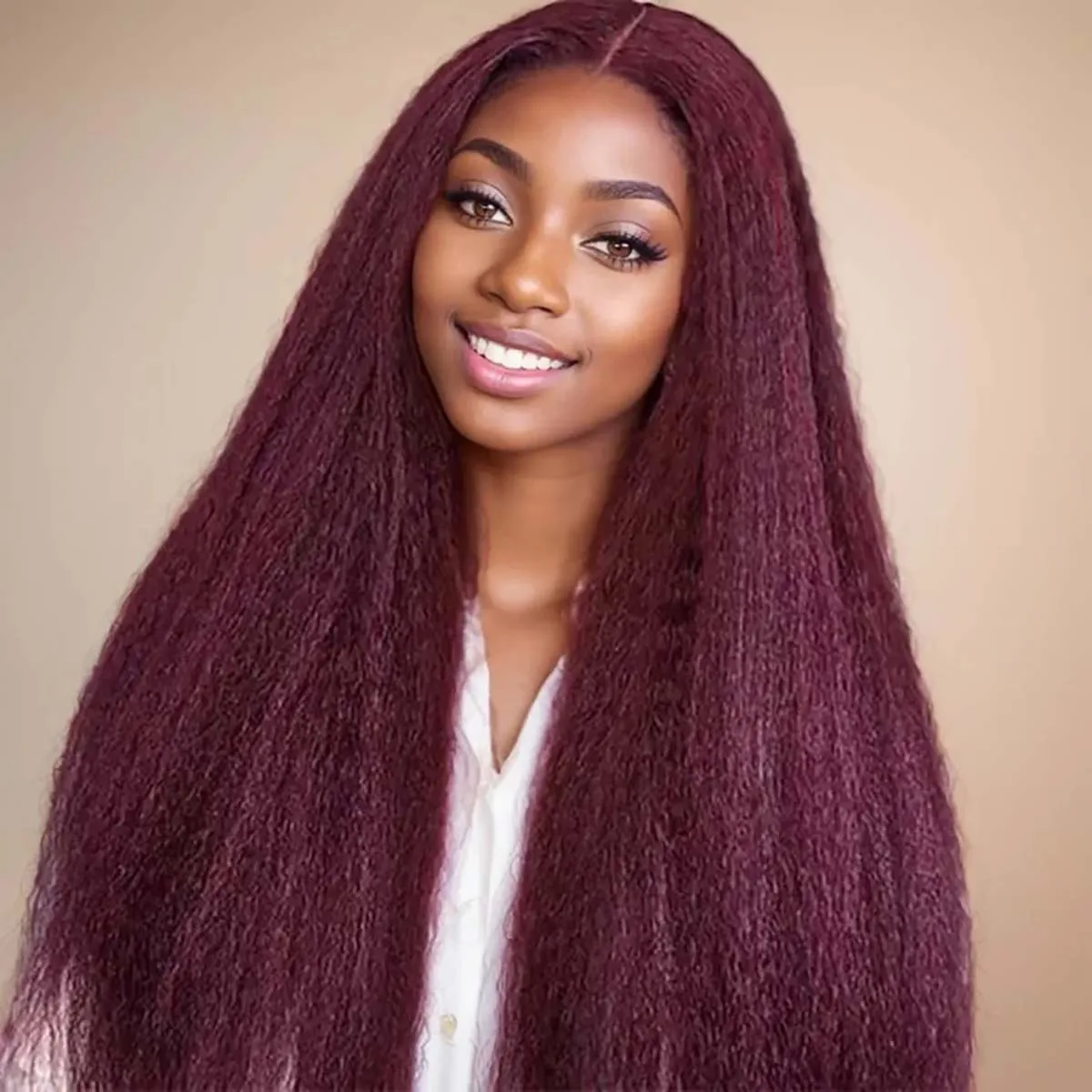 

Kinky Straight 99J 13x4 Lace Frontal Human Hair Wig For Women Burgundy Red Color 13x6 Lace Front Wigs Pre Plucked Brazilian Hair