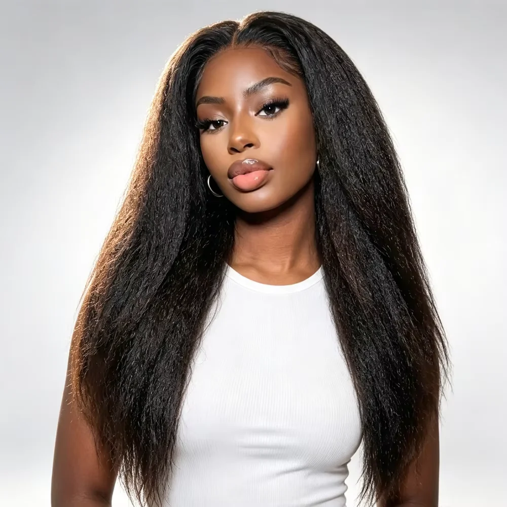 Brazilian Kinky Straight Wig 13x4 Lace Frontal Wig Natural Black Pre Plucked Baby Hair Transparent Lace Human Hair Wigs 16 To 34 Inch For Women