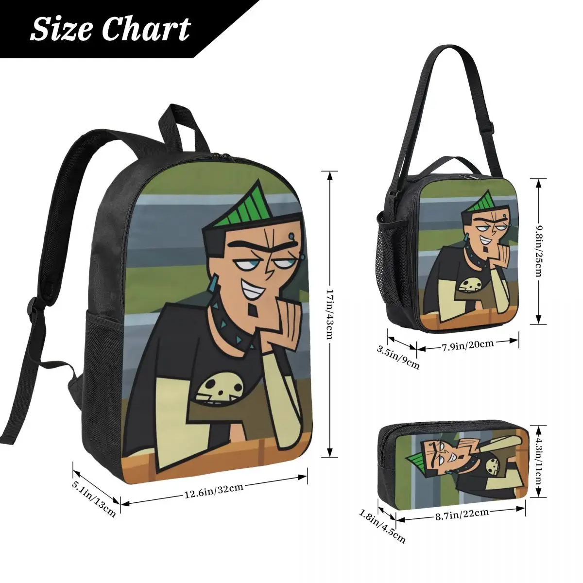 3Pcs Totals Dramas Prints Backpack Set for Girls Boys Pencil Boxes Bookbag Sets with Lunch Box For School Students Knapsack