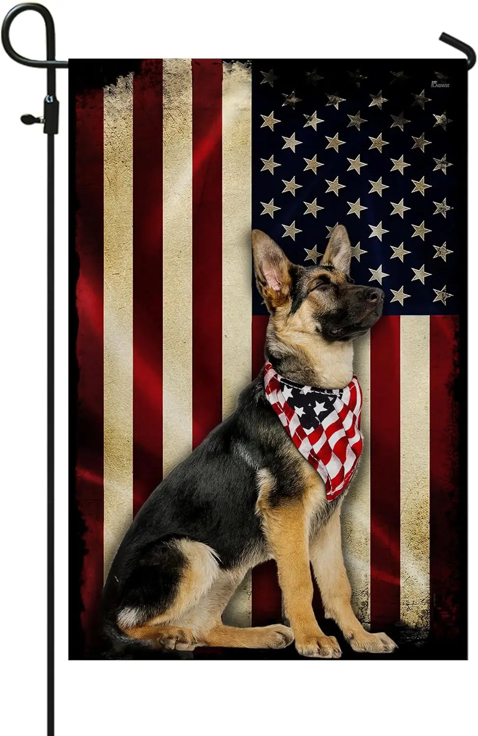 FLAGWIX Flags - German Shepherd American Flag MRPSL196F, Garden Flag (11.5 x 17.5) - USA House Garden Flags Premium Polyester -