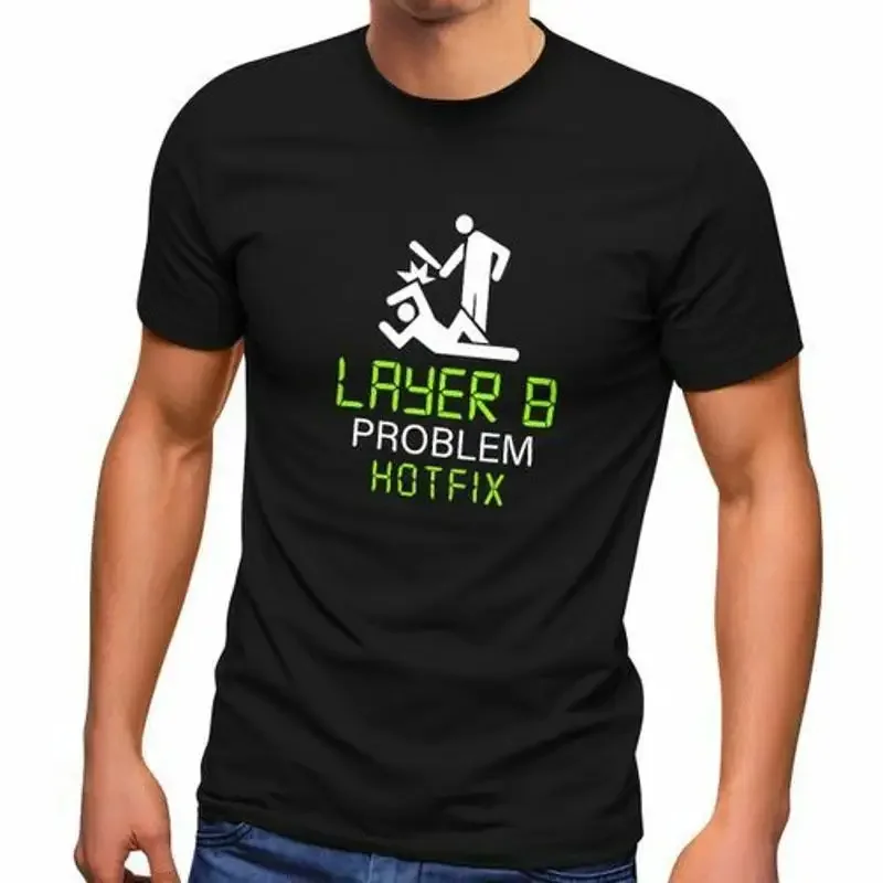 Camiseta divertida para hombre con estampado de la capa 8 del sistema de corrección de errores, ideal para administradores de sistemas.