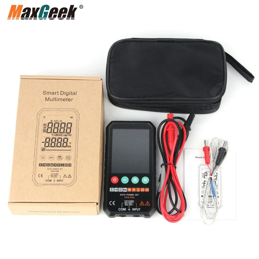 Maxgeek Fy107c Inteligente Multímetro Digital Tester ac dc Tensão Resistência Tester com Sonda de Temperatura