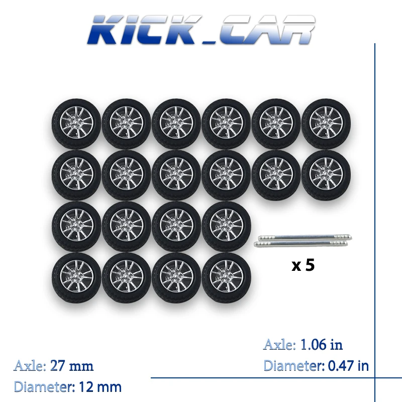 KicarMod ABS 1/64 Wheels with Rubber Tires 10 sets for 10 Model Cars Toy Wheels for Hot Wheels Hobby Detail-up Modified Parts