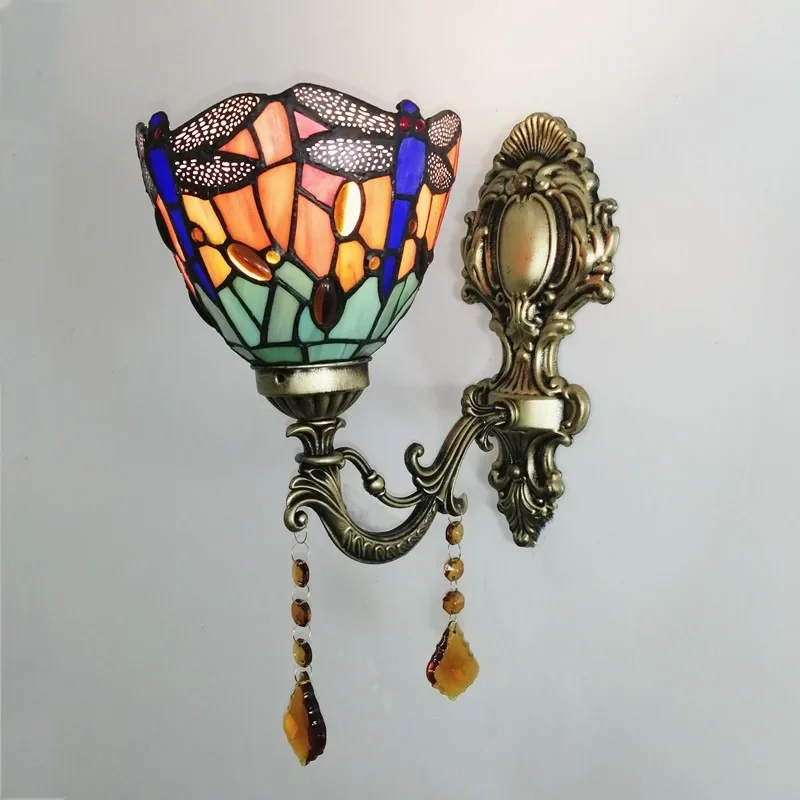 

Tiffany Stained Glass European Style Mediterranean Corridor Balcony Bedside Glass Wall Lamp Countryside Mirror Front Light