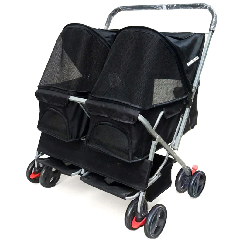 Two-seater pet cart foldable removable and washable cat and dog widened out pet cart